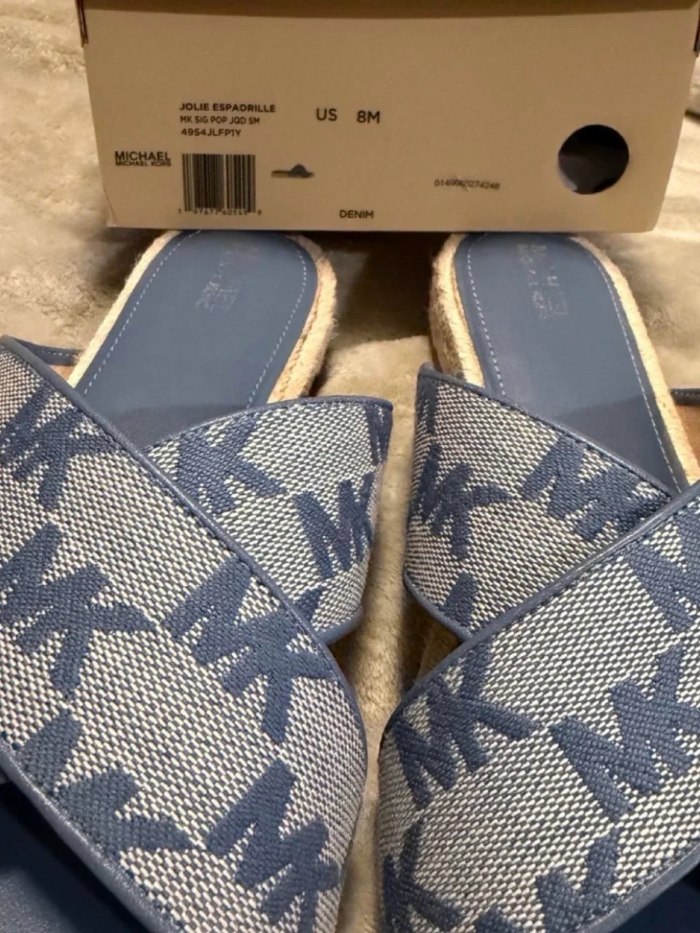 Michael Kors Navy Blue Espadrille Slide with MK Print
